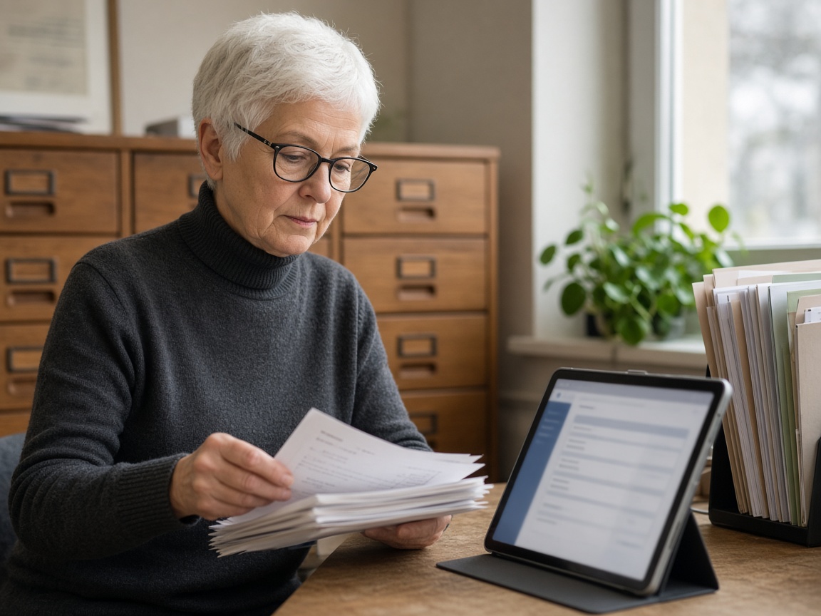 Professionnelle en cabinet comptable utilisant une application sur tablette