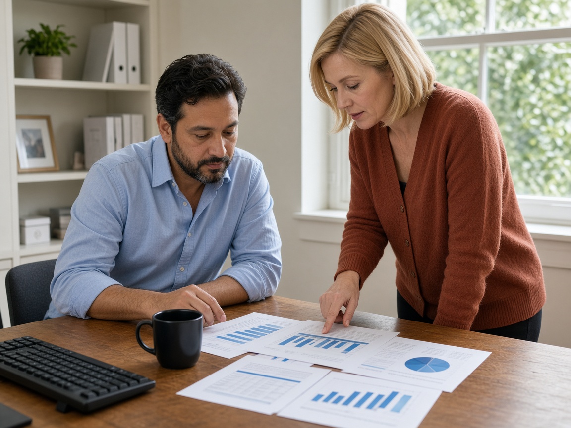 Équipe d’une PME du tertiaire analysant des indicateurs métier