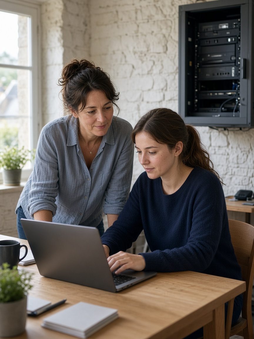 Équipe d’une PME en Bretagne autour d’un ordinateur