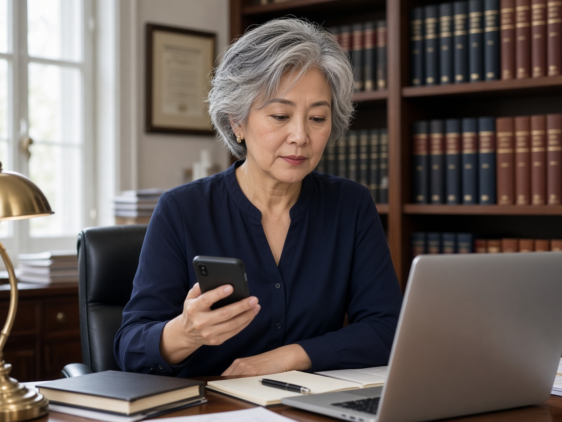 Professionnelle du droit consultant le site de son cabinet juridique